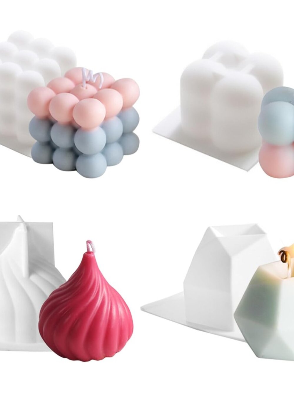 4Pcs Silicone Bubble Candle Molds Set for Making, 3D Cube Mold for Soy Wax, Soap